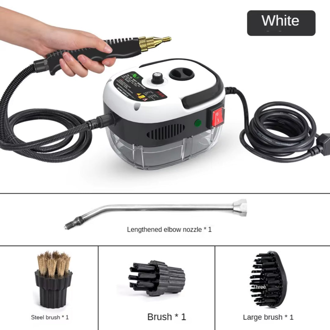 High-pressure steam cleaner sanitizing kitchen surfaces