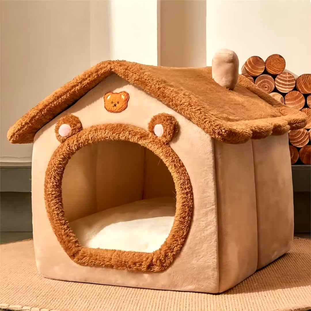 Foldable pet house with removable cushion